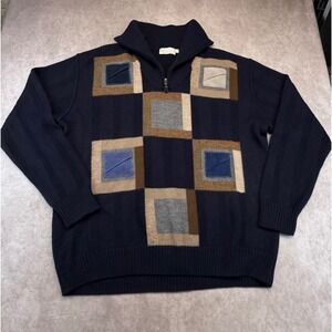 Vintage Brocca Quarter Zip Wool Sweater Men's L 90s Italy Geometric Patchwork